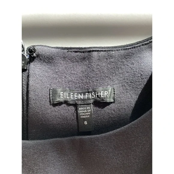 EILEEN FISHER Charcoal Stretch Color Block Boat Neck Sleeveless Dress Size 6 - Picture 6 of 8